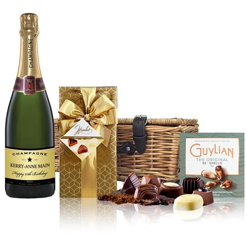 Personalised Champagne - Black Star And Chocolates Hamper
